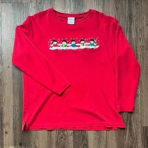 Westbound Red Long Sleeve Top Embroidered Snowmen Winter Holiday‎ Womens L